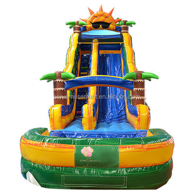 32 pies Jumbo Palm Tree Inflatable Sun Water Slide con niños juegan piscina y tobogán de rebote