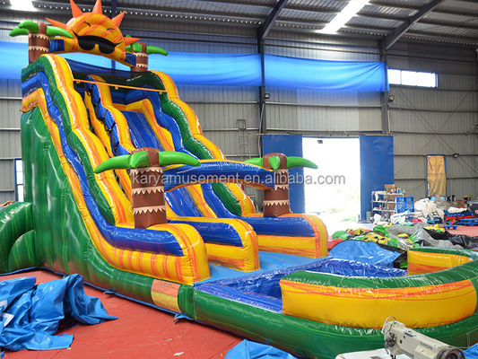 32 pies Jumbo Palm Tree Inflatable Sun Water Slide con niños juegan piscina y tobogán de rebote