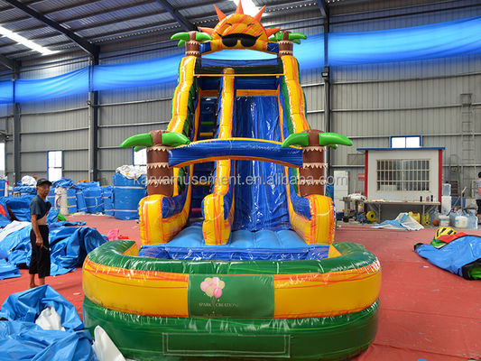 32 pies Jumbo Palm Tree Inflatable Sun Water Slide con niños juegan piscina y tobogán de rebote