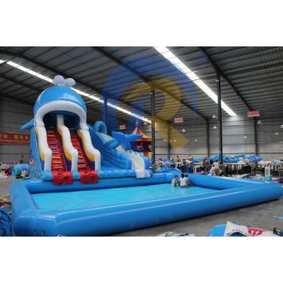 CE soplador y accesorios de reparación incluido parque acuático inflable con tobogán de tiburón
