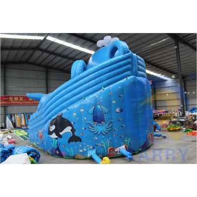 CE soplador y accesorios de reparación incluido parque acuático inflable con tobogán de tiburón