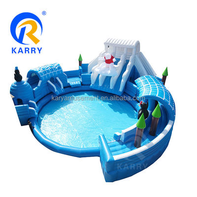 Piscina de gran tamaño Moonwalk Parque acuático inflable para niños y adultos Urso polar tobogán acuático