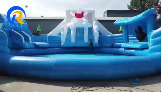 Piscina de gran tamaño Moonwalk Parque acuático inflable para niños y adultos Urso polar tobogán acuático