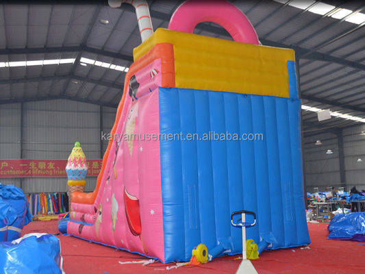 Feria comercial Alquiler de tobogán acuático con piscina para niños en rosa helado