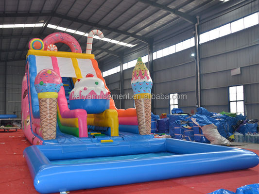 Feria comercial Alquiler de tobogán acuático con piscina para niños en rosa helado