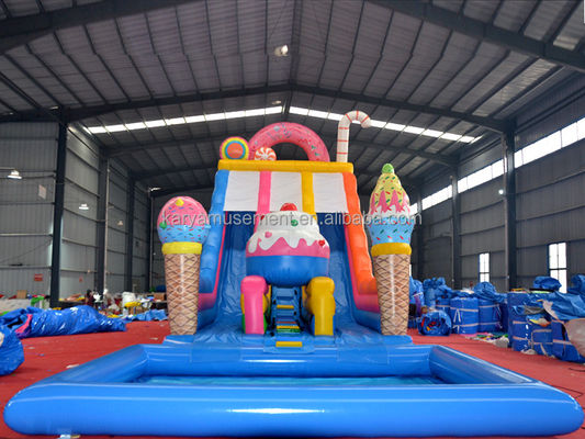 Feria comercial Alquiler de tobogán acuático con piscina para niños en rosa helado