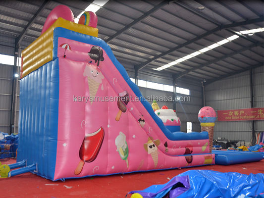 Feria comercial Alquiler de tobogán acuático con piscina para niños en rosa helado