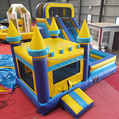 Personalizar Acceptado PVC Vinyl Tarpaulin Inflable castillo de salto con piscina y tobogán