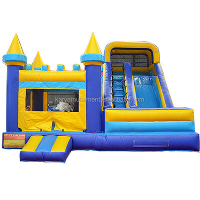 Castillo de salto inflable de color personalizado con diapositiva azul clásico y amarillo