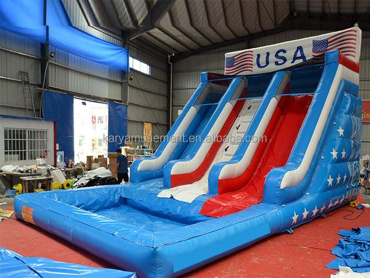 Deslizador de dragón azul inflable de grado comercial para adultos con 2 deslizadores y piscina de deslizamiento