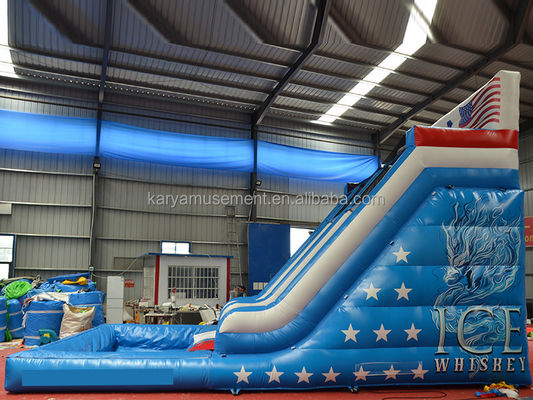 Deslizador de dragón azul inflable de grado comercial para adultos con 2 deslizadores y piscina de deslizamiento