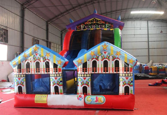 Parque de diversiones esencial gran arco iris de PVC funhuose inflables tobogán húmedo y seco
