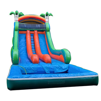 Deslizamiento de agua inflable de grado comercial con doble carril y tema de palma tropical