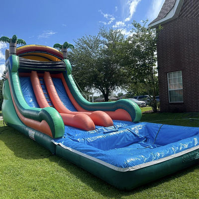 Deslizamiento de agua inflable de grado comercial con doble carril y tema de palma tropical