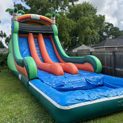 Deslizamiento de agua inflable de grado comercial con doble carril y tema de palma tropical