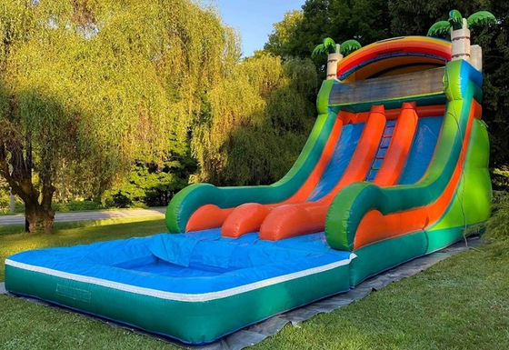 Deslizamiento de agua inflable de grado comercial con doble carril y tema de palma tropical