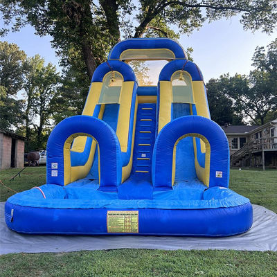 Niños grandes Piscina de salpicadura divertida PVC doble carril tobogán de agua inflable con tamaño personalizado
