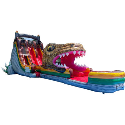 Deslizador de salto inflable de PVC personalizado con tema de dinosaurio jurásico Deslizador de agua con piscina
