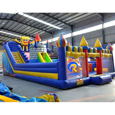 Blue Inflatable Jardín de juegos del castillo de salto para niños OEM aceptado diseño de dibujos animados clásicos