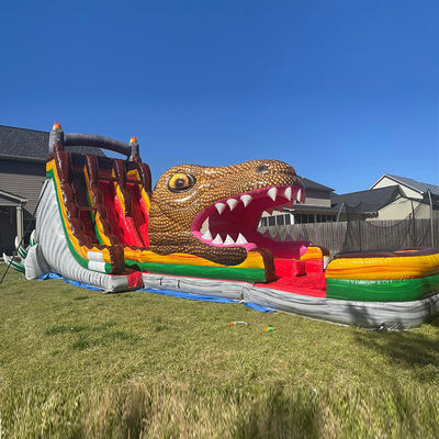 Deslizador de salto inflable de PVC personalizado con tema de dinosaurio jurásico Deslizador de agua con piscina