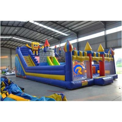 Blue Inflatable Jardín de juegos del castillo de salto para niños OEM aceptado diseño de dibujos animados clásicos