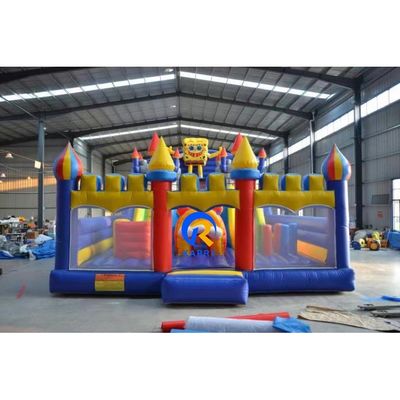 Blue Inflatable Jardín de juegos del castillo de salto para niños OEM aceptado diseño de dibujos animados clásicos