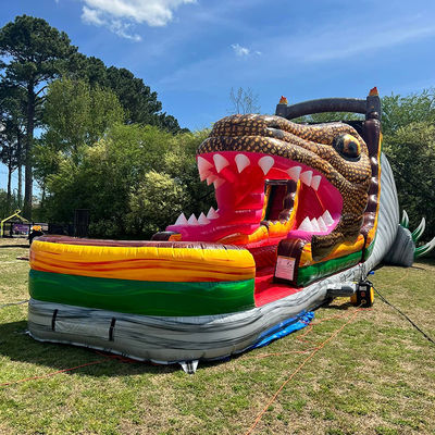 Deslizador de salto inflable de PVC personalizado con tema de dinosaurio jurásico Deslizador de agua con piscina