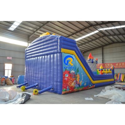 Blue Inflatable Jardín de juegos del castillo de salto para niños OEM aceptado diseño de dibujos animados clásicos