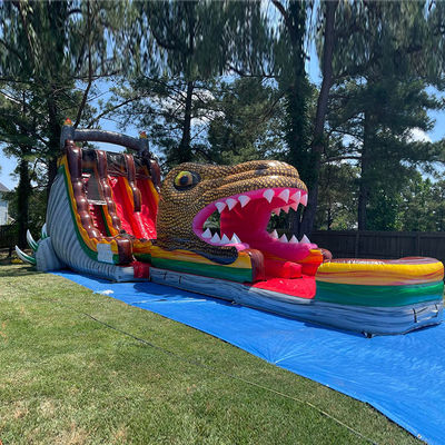 Deslizador de salto inflable de PVC personalizado con tema de dinosaurio jurásico Deslizador de agua con piscina