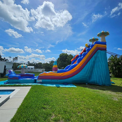 Estimulantes juegos de toboganes de agua de color océano PVC inflable con piscina grande en forma de flor