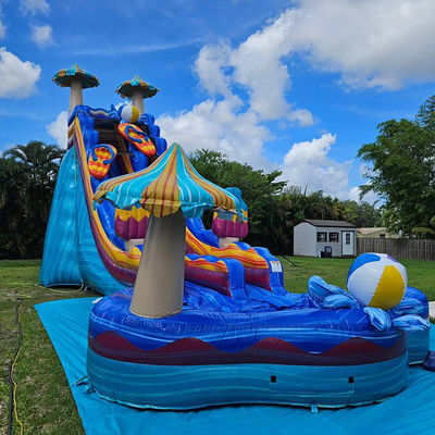 Estimulantes juegos de toboganes de agua de color océano PVC inflable con piscina grande en forma de flor