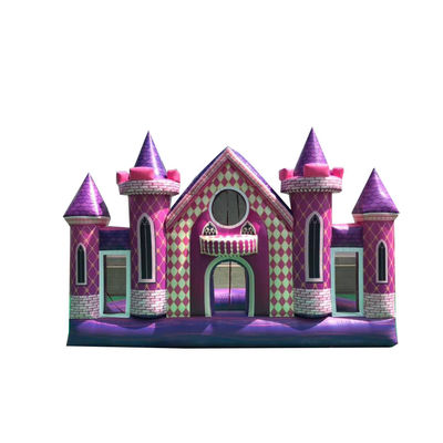 Parque de juegos al aire libre PVC personalizado con fondo de castillo rosa inflable para fiesta de cumpleaños / boda