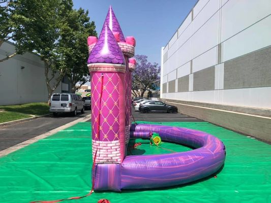 Parque de juegos al aire libre PVC personalizado con fondo de castillo rosa inflable para fiesta de cumpleaños / boda