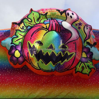 Casa de Halloween unisex con tobogán de agua de doble canal y castillo inflable de arco iris