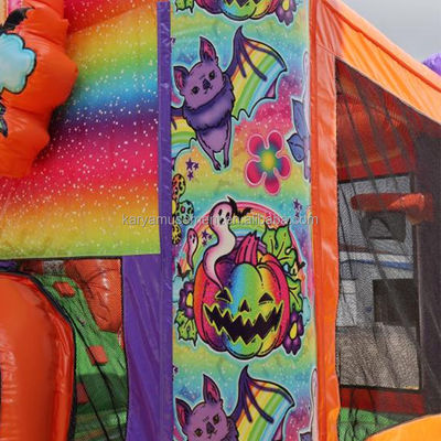 Casa de Halloween unisex con tobogán de agua de doble canal y castillo inflable de arco iris