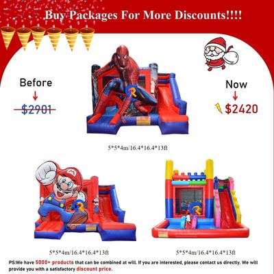 0.55mm PVC Vinyl Tarpaulin Inflatable Combo Castillo tobogán para niños en el parque de diversiones
