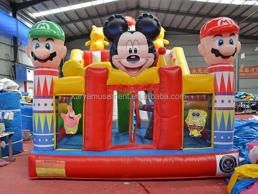 Blower Fun City con Mickey y Mario Inflable Castle Bouncer House Combo Playground Blower Incluido