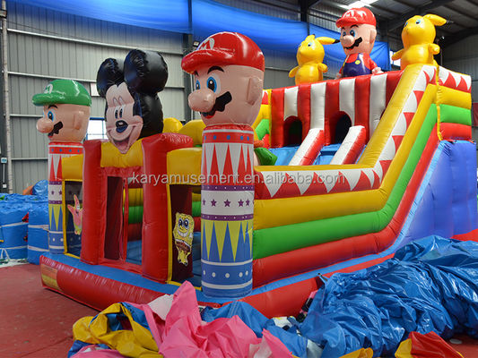 Blower Fun City con Mickey y Mario Inflable Castle Bouncer House Combo Playground Blower Incluido