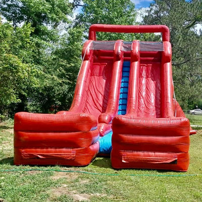 Slide de agua inflable de tamaño adulto con 2 toboganes y 2 piscinas en PVC comercial