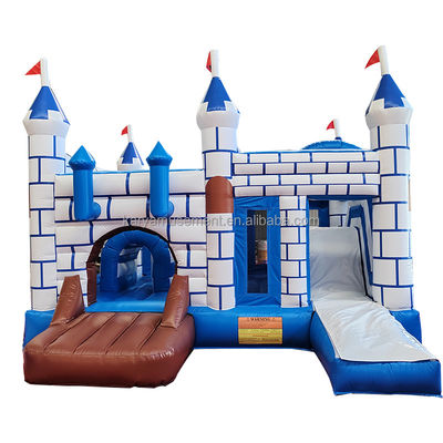 Commercial Combo de castillo de PVC con tobogán Unisex Castillo de juegos azul y blanco