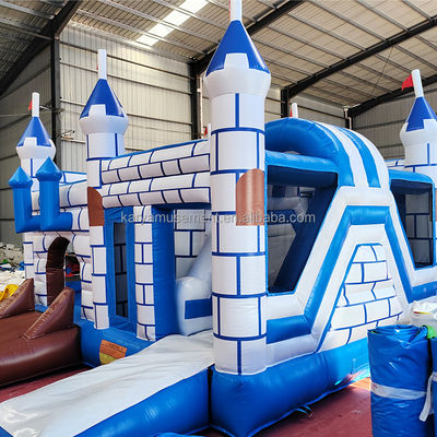 Commercial Combo de castillo de PVC con tobogán Unisex Castillo de juegos azul y blanco