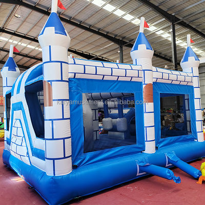 Commercial Combo de castillo de PVC con tobogán Unisex Castillo de juegos azul y blanco