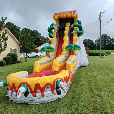 Grandes toboganes inflables para adultos de 36 pies emocionante juego de salto con tema de dinosaurios tropicales