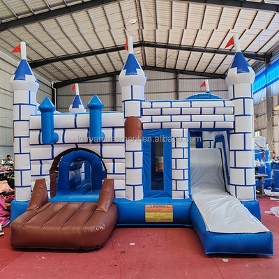 Commercial Combo de castillo de PVC con tobogán Unisex Castillo de juegos azul y blanco
