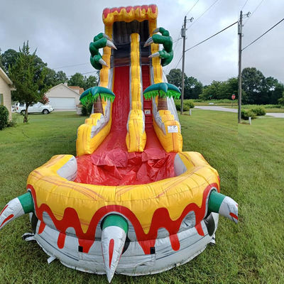 Grandes toboganes inflables para adultos de 36 pies emocionante juego de salto con tema de dinosaurios tropicales