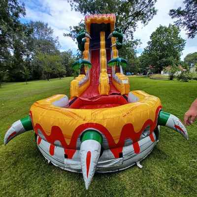 Grandes toboganes inflables para adultos de 36 pies emocionante juego de salto con tema de dinosaurios tropicales