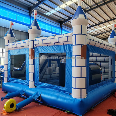 Commercial Combo de castillo de PVC con tobogán Unisex Castillo de juegos azul y blanco