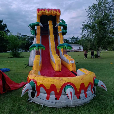 Grandes toboganes inflables para adultos de 36 pies emocionante juego de salto con tema de dinosaurios tropicales