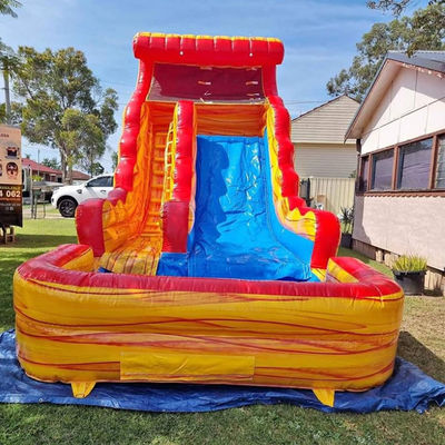 Logotipo personalizado Parque acuático comercial de PVC Marmol amarillo tobogán inflable con piscina