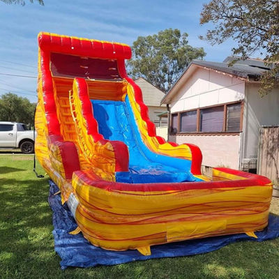 Logotipo personalizado Parque acuático comercial de PVC Marmol amarillo tobogán inflable con piscina